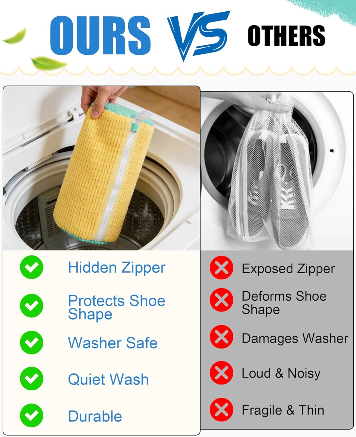 Shoe Washing Machine Bag, 2Pcs Reusable Laundry Shoe Bag for Washer and Dryer, 360° Deep Cleaning Mesh Shoe Wash Bag, Durable Sneaker Cleaning Bag Fit for All Shoes Types (Yellow)