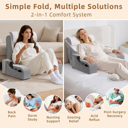 Foldable Reading Pillow for Sitting in Bed Adult, White/Grey, 19"