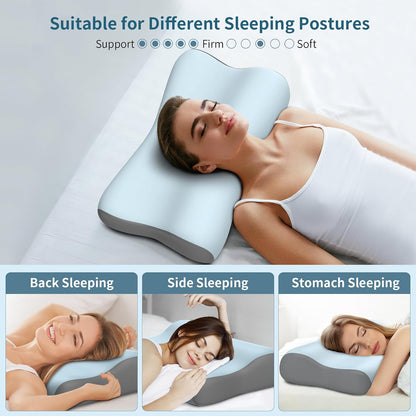 Polovo Cervical Neck Pillow for Pain Relief - Ergonomic Side Sleeper Pillow for Deep Sleep, Contour Memory Foam Pillows for Sleeping Bed Pillow for Side Back Stomach Sleepers(Grey)
