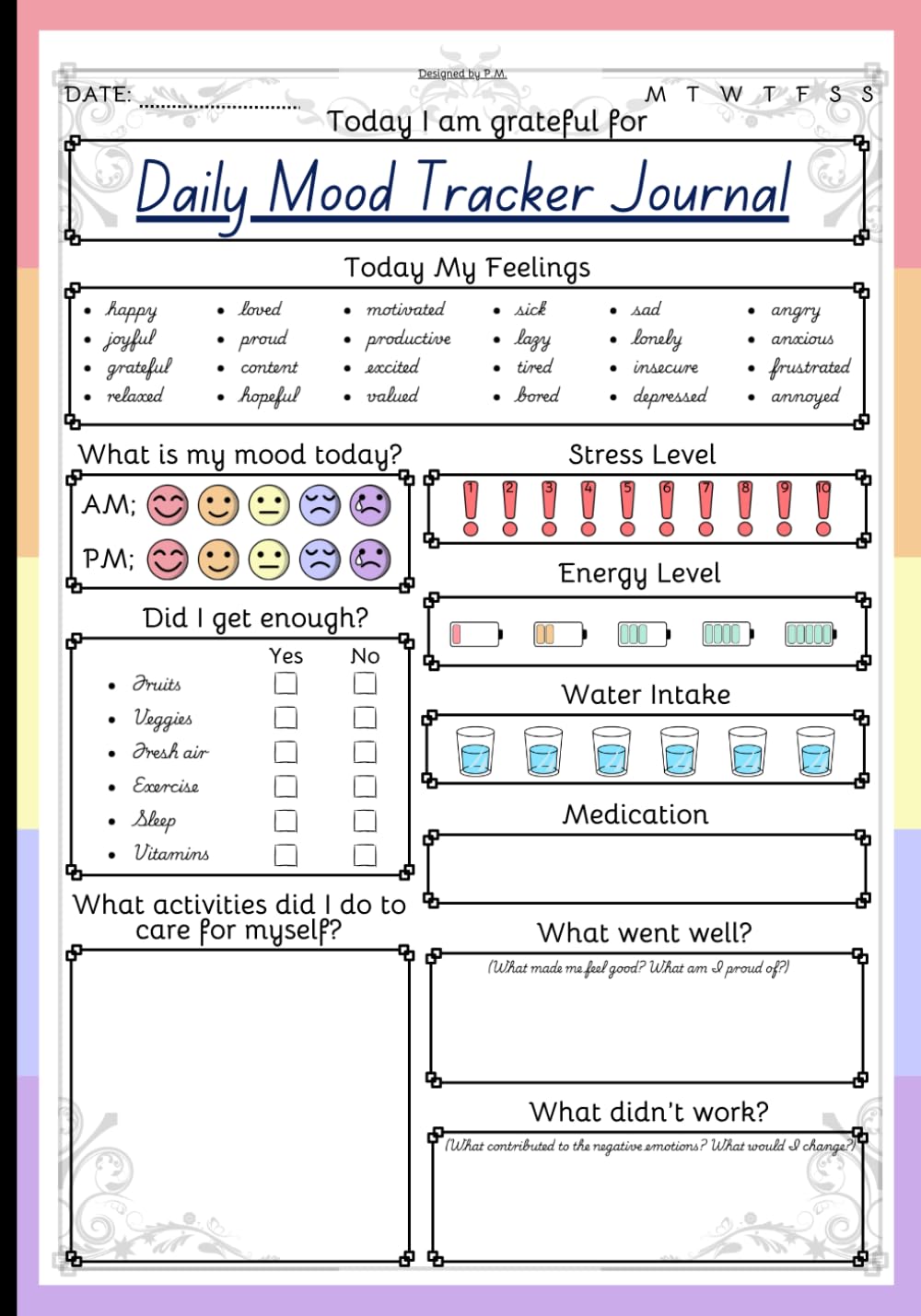 Daily Mood Tracker Journal: Colored Daily Mood Tracker Notebook: Your Essential Health, Wellness, and Mental Health Diary for Adults & Teens