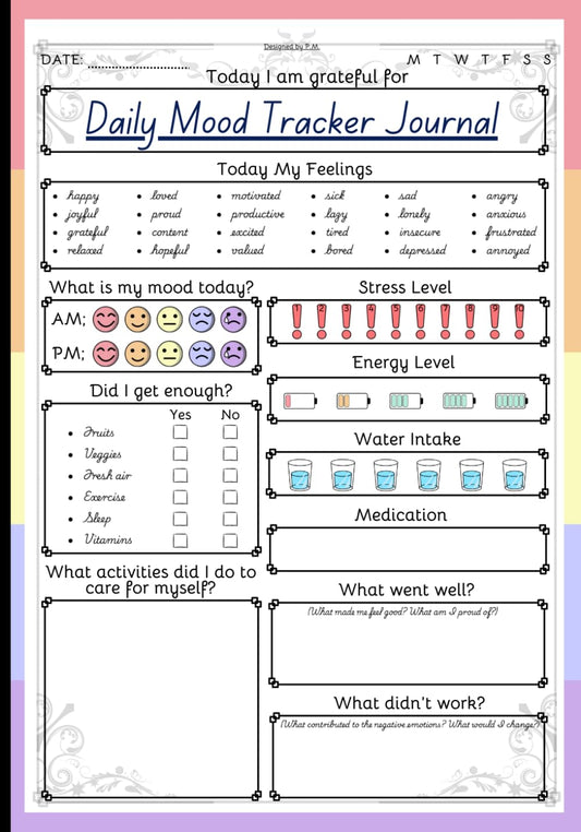 Daily Mood Tracker Journal: Colored Daily Mood Tracker Notebook: Your Essential Health, Wellness, and Mental Health Diary for Adults & Teens