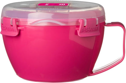 Sistema Microwaveable 940mL Noodle Bowl, Round Microwave Container with Lid & Steam-Release Vent, Cooks Pasta, Soup, Stew & More, Dishwasher & Freezer-Safe, BPA-Free