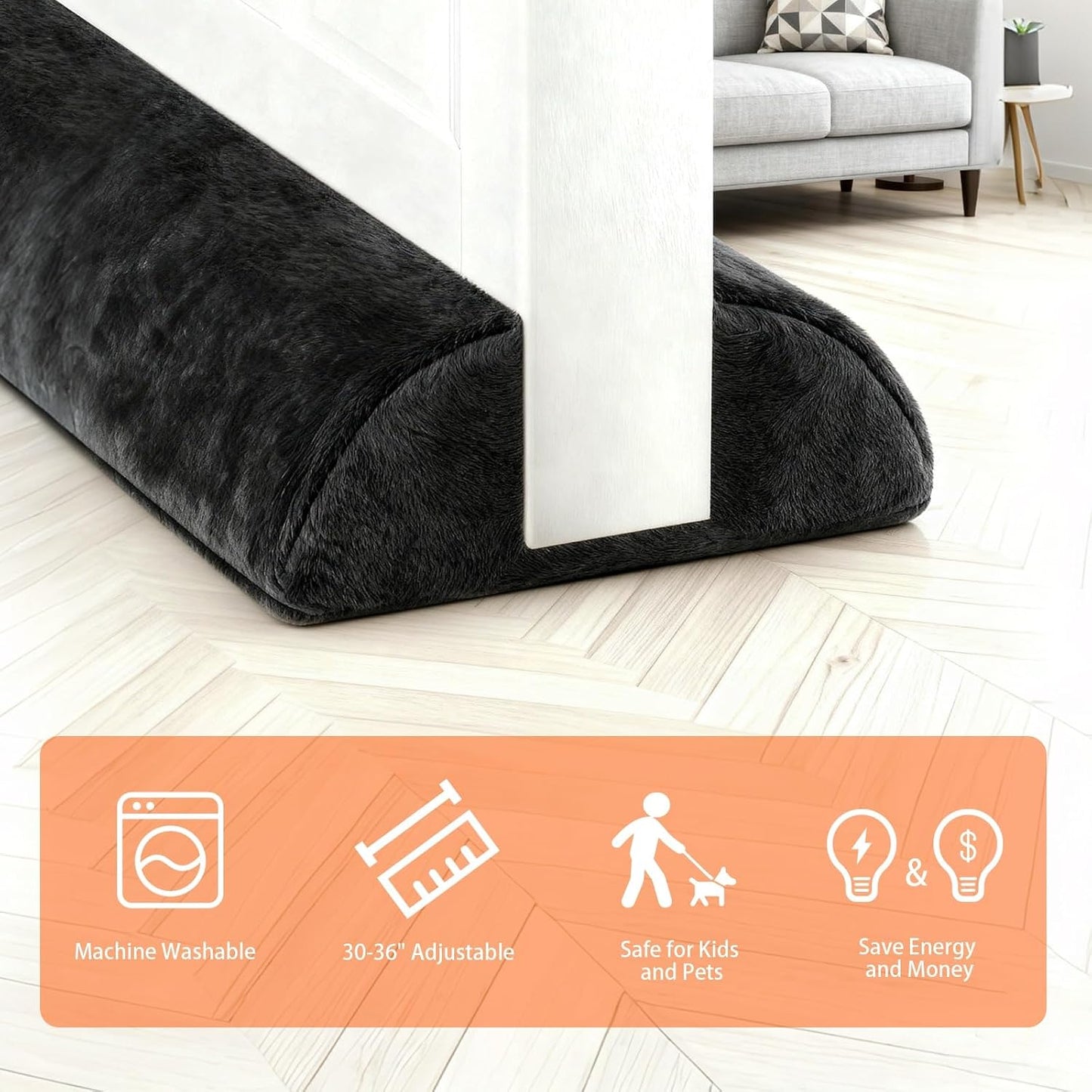 GDHOMM Door Draft Stopper for Bottom of Door, Adjustable Door Sweep Door Draft Blocker Door Gap Filler, Energy Saving, Keeps Sound Draft Light Out - Fits 30” to 36” Door