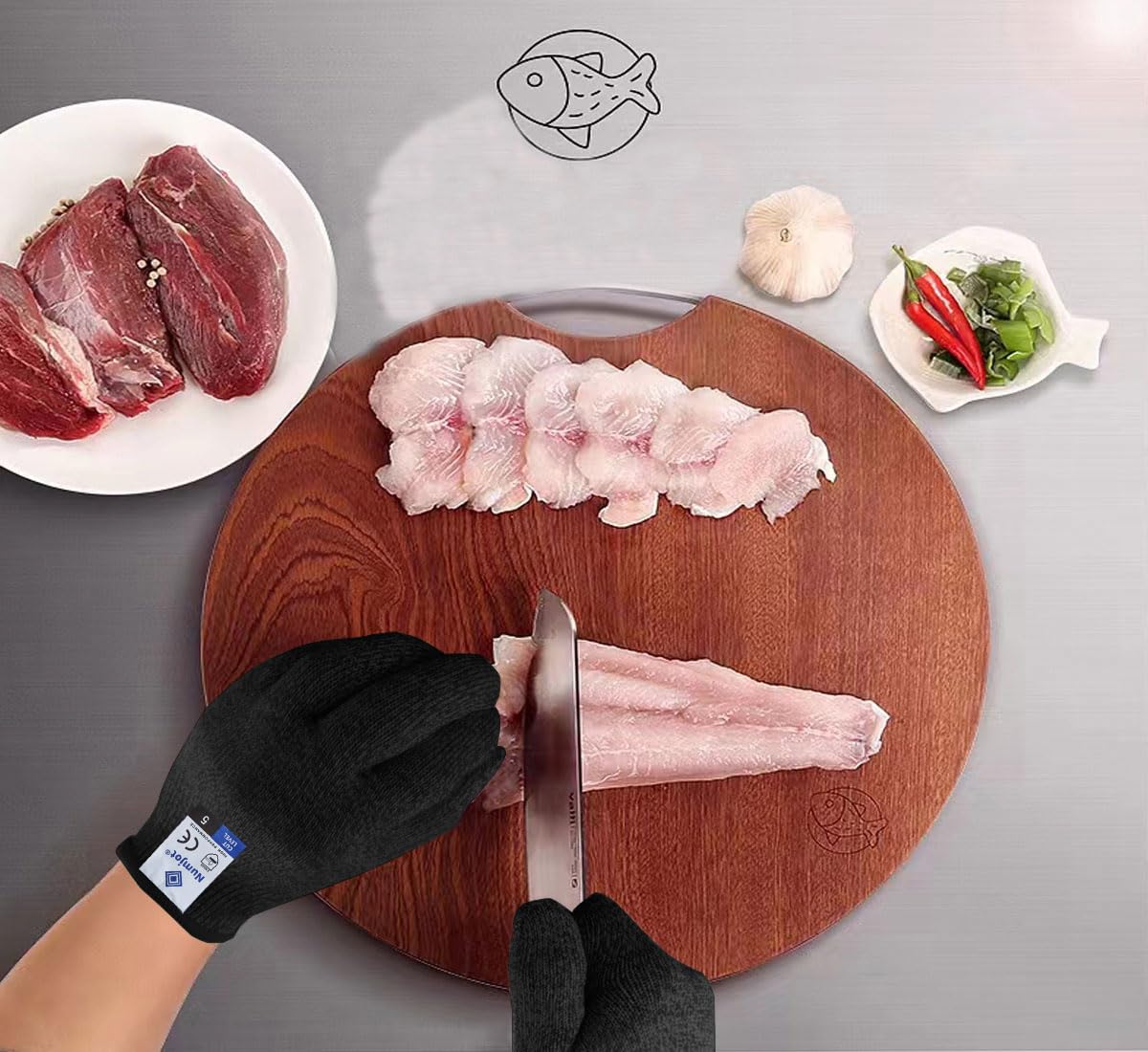 Cutting Gloves, Food Grade Level 5 Protection, Safety Kitchen Cut Gloves for Oyster Shucking, Fish Fillet Processing, Mandolin Slicing, Meat Cutting and Wood Carving. (Violet-Medium 2 Pairs)