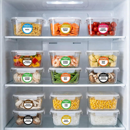 14 Roll 7000 Pcs Day of The Week Labels Food Labels Monday Through Sunday Management Inventory Stickers Removable Weekly Self Adhesive Date Dot Stickers for Restaurant Kitchen Containers Dispenser