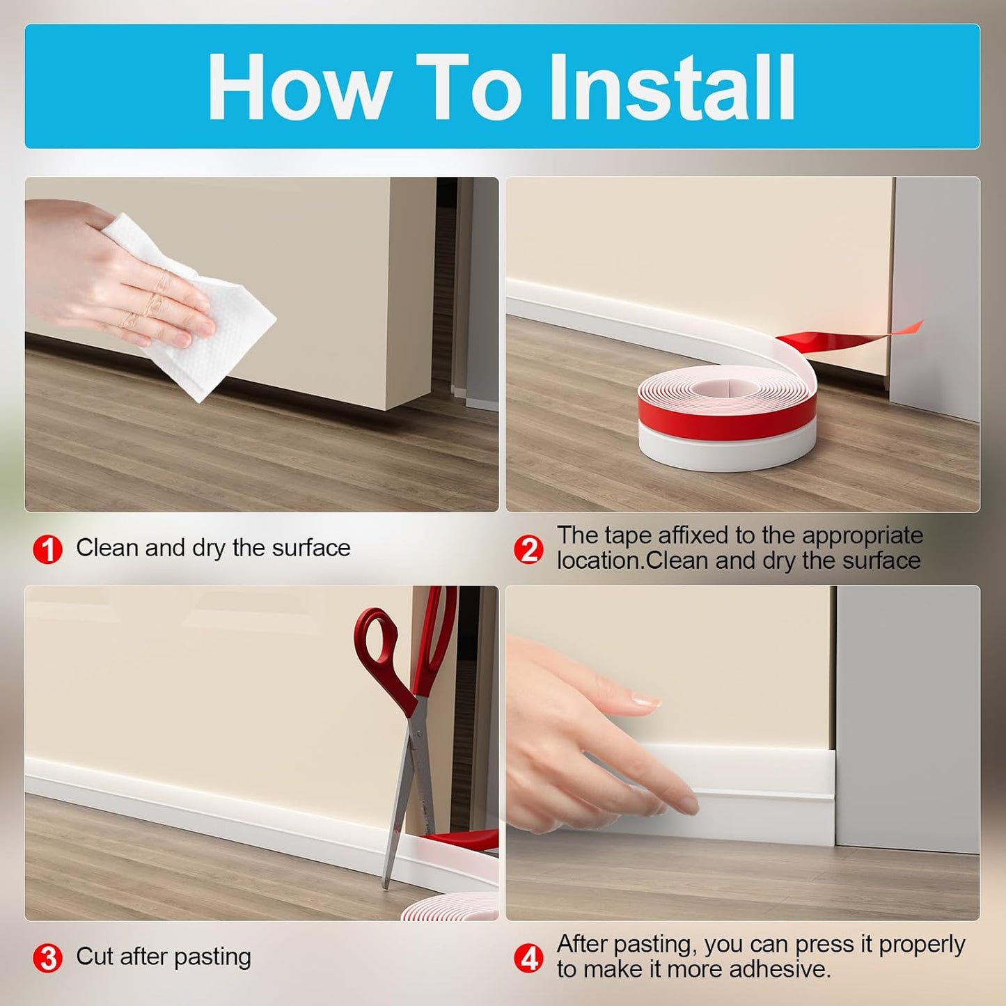 Door Weather Stripping, Silicone Door Seal Strip Sealing Tape, Door Draft Stopper Adhesive Seal Tape for Doors Windows &Shower Glass Door Gaps (Thickness Upgrade)