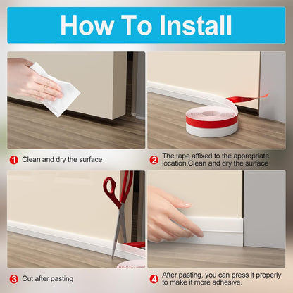 Door Weather Stripping, Silicone Door Seal Strip Sealing Tape, Door Draft Stopper Adhesive Seal Tape for Doors Windows &Shower Glass Door Gaps (Thickness Upgrade)