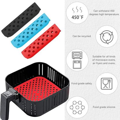 6 Pack Square Silicone Air Fryer Liners – 8.5 Inch / 21.6 cm Reusable Nonstick Mats – Heat-Resistant, Dishwasher Safe Air Fryer Accessories – Black, Red, Sky Blue