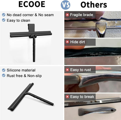 ecooe Shower Squeegee for Glass Doors,11" Shower Glass Cleaner | Silicone Streak-Free Wiper with Hanger and Stainless Steel Core for Bathroom, Kitchen & Car Windows, Black