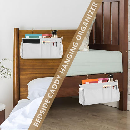 Black Bedside Caddy Storage Bag Bedside Organizer for Bed Rails College Dorm Room Organizer Caddy Hanging Shelf 6 Pockets with Hooks for Drinks Magazine Phone Holder