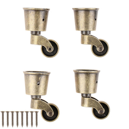 dophee 4Pcs Bronze Swivel Round Cup Caster for 25-30mm/1"-1.18" Wood Legs | Vintage Universal Metal Pulley Wheel Swivel Wheel Caster for Chair Table Sofa Cabinet Furniture Hardware