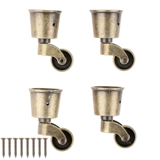 dophee 4Pcs Bronze Swivel Round Cup Caster for 25-30mm/1"-1.18" Wood Legs | Vintage Universal Metal Pulley Wheel Swivel Wheel Caster for Chair Table Sofa Cabinet Furniture Hardware