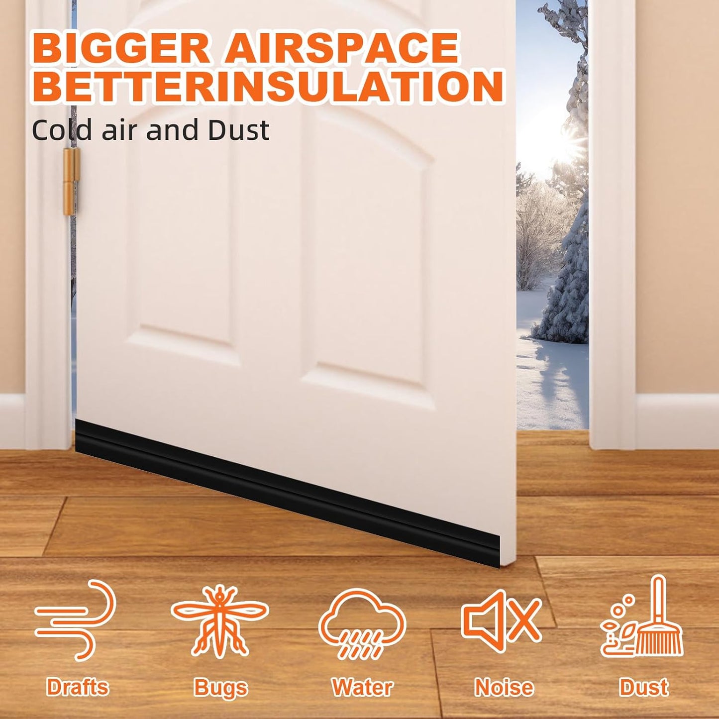 Door Draft Stopper, Door Sweep for Bottom of Door, Weather Stripping Door Seal Gap Filler Bottom Blocker Soundproofing Cold Air Insulation Save Energy Install Quickly Easily (Black, 39‘’)