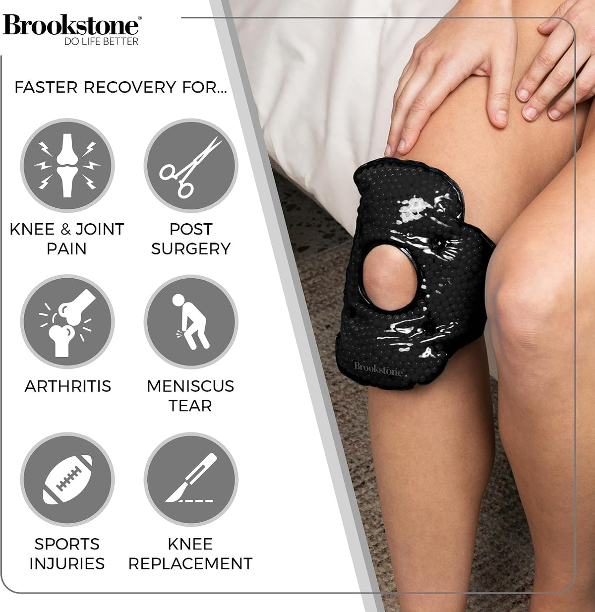 Brookstone Knee Ice Pack Wrap with Silica Beads - Hot & Cold Therapy for Pain Relief - Reusable Ice Packs for Knees for Swelling, Injuries & Post-Surgery Recovery, Ideal Mothers Day Gift, Azure Blue