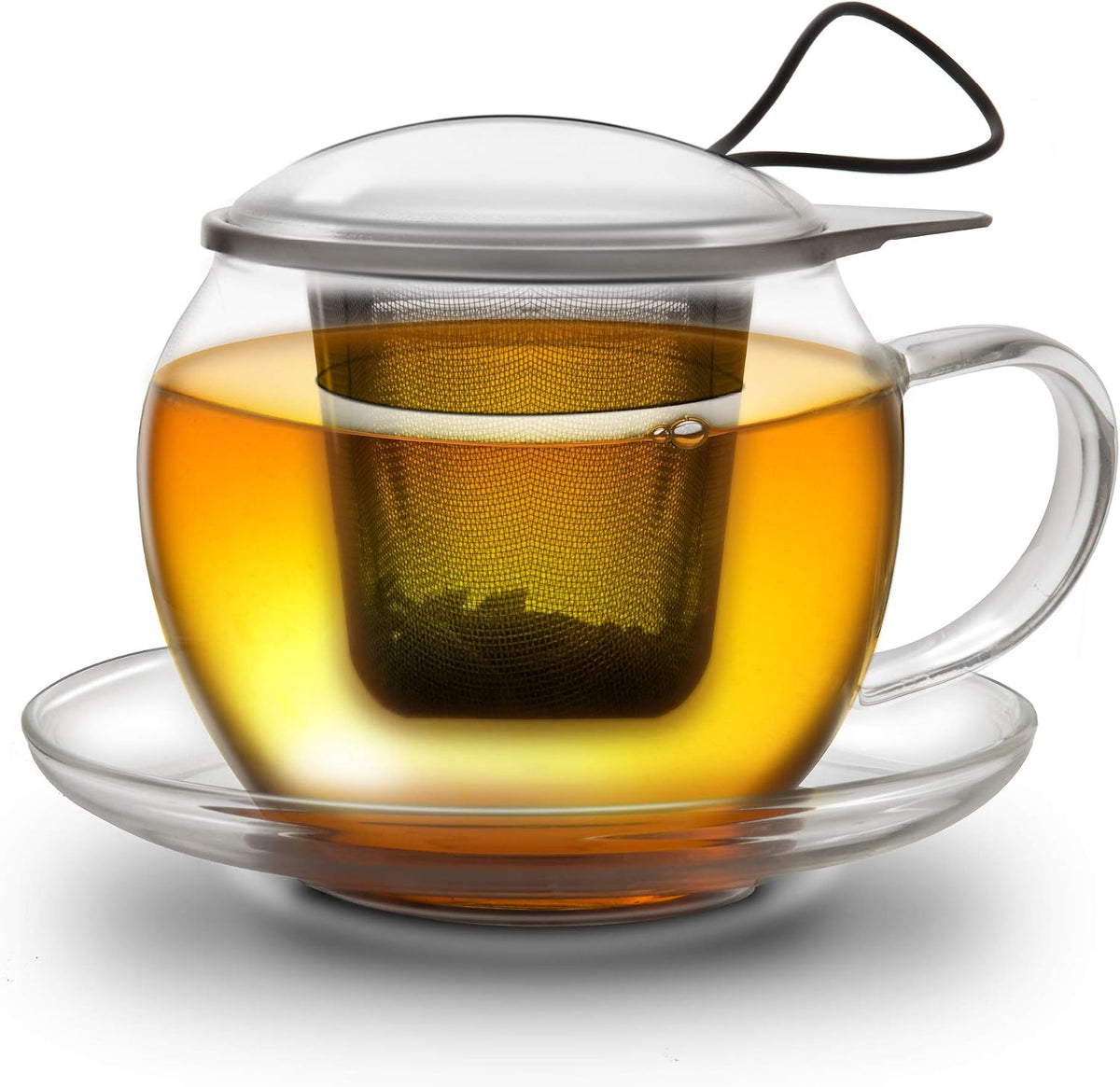 Creano Tea Glass with Infuser and Lid 400ml - Large Tea Cup - Microwave & Dishwasher Safe - Loose Leaf Tea Maker Gift Set
