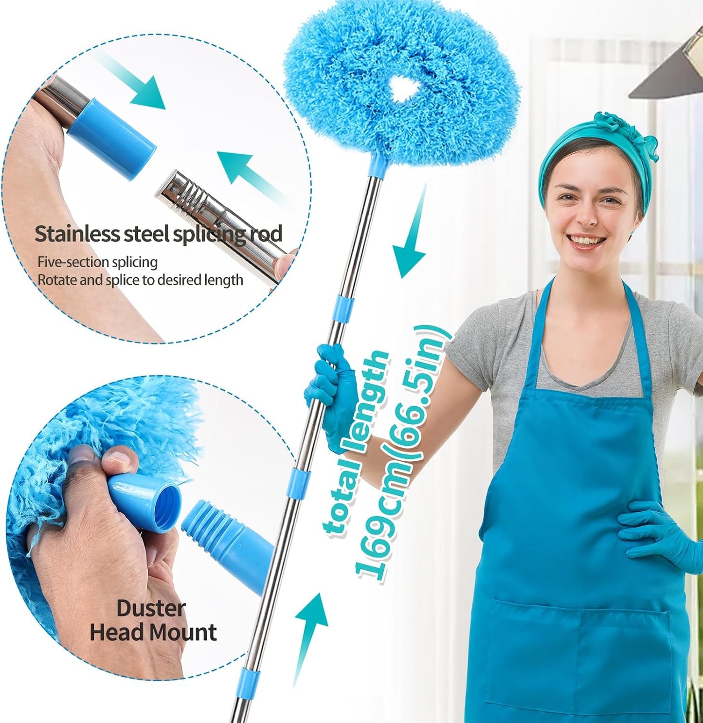 4PCS Microfiber Duster Kit, 3 in 1 Microfiber Dusters Retractable Gap Dust Cleaner and Chenille Duster with 83 inches Extra Long Extension Pole for Cleaning Ceiling Fan, High Ceiling
