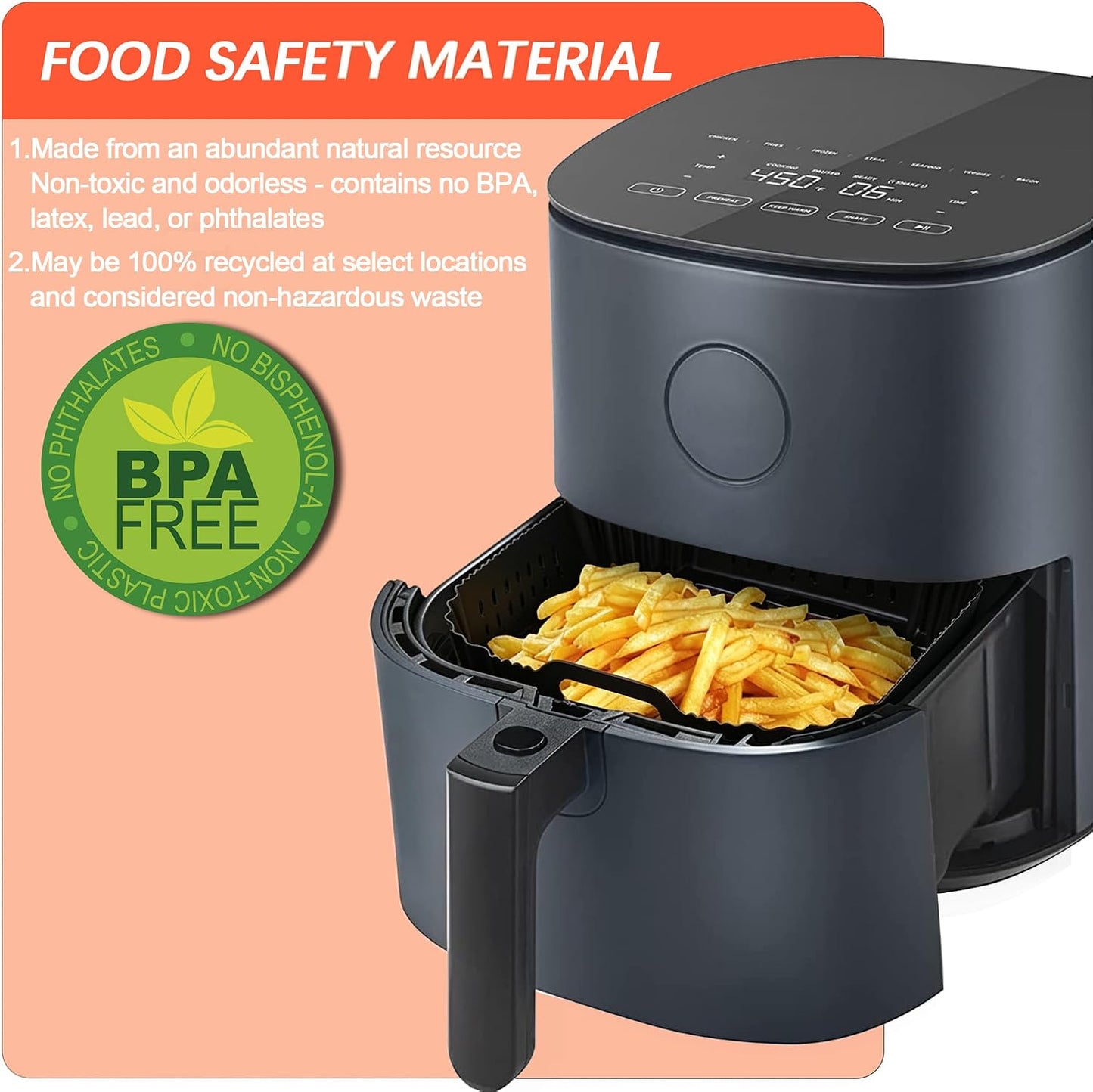 2Pcs Silicone Air Fryer Liners Reusable Square Thickened Airfryer Basket for 4 to 7 QT Baking Tray Accessories Kitchen Gadgets Replacement of Flammable Disposable Parchment Paper