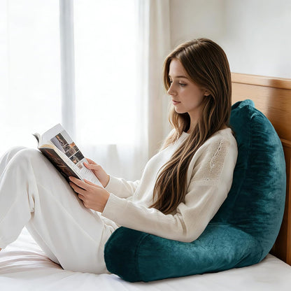 OAISZ Reading Pillow for Sitting in Bed with Shredded Memory Foam, Grey | 19-Inch Back Pillow for Sitting Up in Bed, Extended Arms, Side Pockets, Supportive Adjustable Pillow Removable Washable Cover