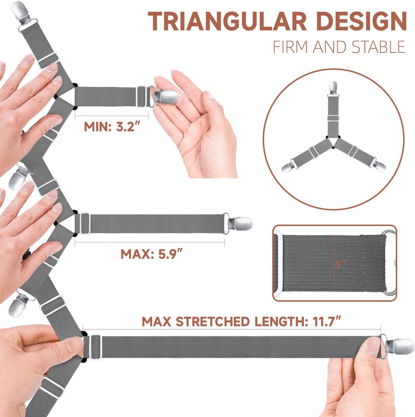 Bed Sheet Straps, Upgrade Fitted Bed Sheet Holders for Corners, Non Slip Sheet Clips White 4Pcs