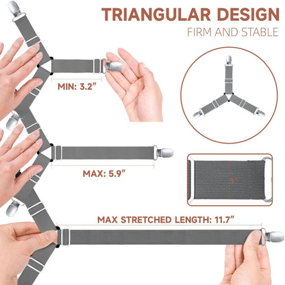 Bed Sheet Straps, Upgrade Fitted Bed Sheet Holders for Corners, Non Slip Sheet Clips White 4Pcs