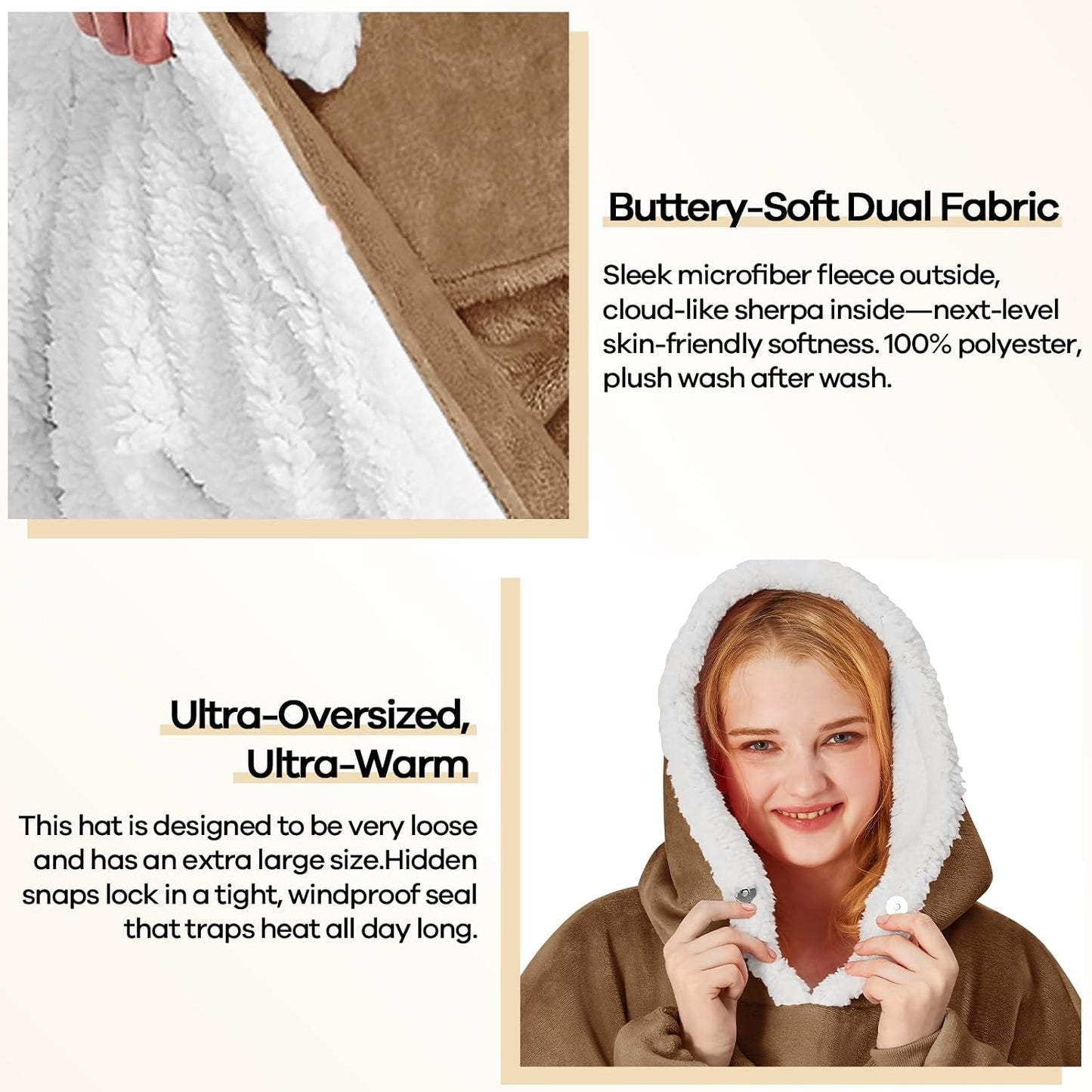 yescool Wearable Blanket Hoodie, Flannel Sherpa Fleece Blanket Sweatshirt for Adults Women Men,One Size Fits All - Colors B