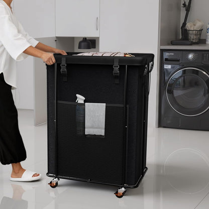 Laundry Hamper with Wheels, 150L Rolling Laundry Basket with Bag & Handles | Sturdy Metal Frame | Removable Bag | Large & Tall Dirty Clothes Hampers for Laundry Room, Bedroom, Dorm, Bathroom-Black