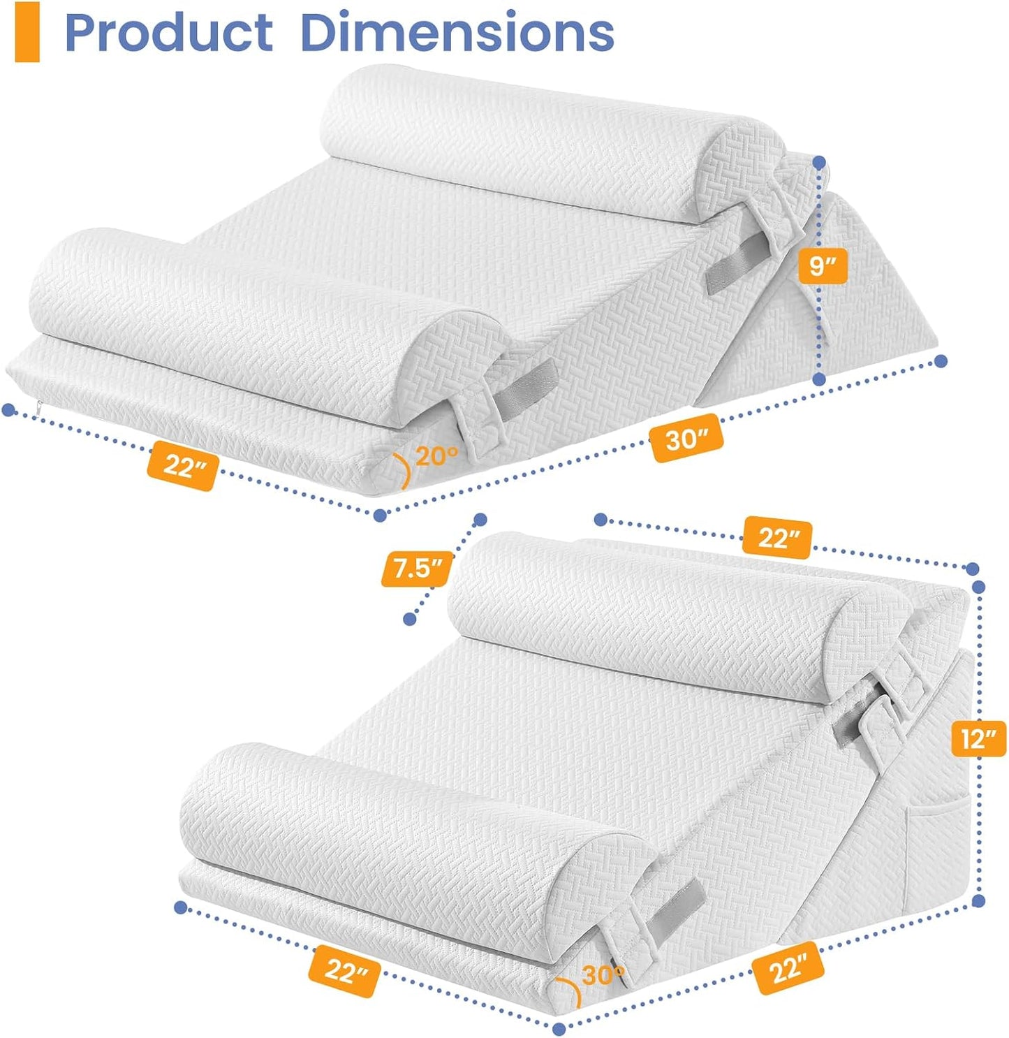 Sasttie Adjustable Wedge Pillow Set for After Surgery, Dark Grey & White | Bed Wedge Pillow Headboard with Memory Foam Neck Cushion, for Acid Reflux, Sleeping, Neck & Back Support