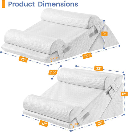 Sasttie Adjustable Wedge Pillow Set for After Surgery, Dark Grey & White | Bed Wedge Pillow Headboard with Memory Foam Neck Cushion, for Acid Reflux, Sleeping, Neck & Back Support