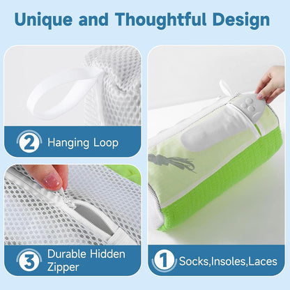 2PCS XXL Shoe Washing Machine Bag with Adjustable Shoes Trees - Heavy Duty Reusable Shoe Laundry Bag for Washer and Dryer - 360° Deep Clean & Protect Chenille Microfiber Sneakers Wash Bags - White