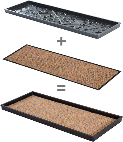 Anji Mountain Heavy Duty Waterproof Rubber Shoe Storage Mat Organizer/Boot Storage Tray Multi Use For Entryway with Coir, Tan Insert, Fits 2 Pair (24.5" Wide)