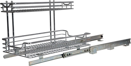 Household Essentials Glidez Multipurpose Chrome-Plated Steel Pull-Out/Slide-Out Storage Organizer for Cookware and Bakeware - 2-Tier Design - Fits Standard Size Cabinet or Shelf, Chrome