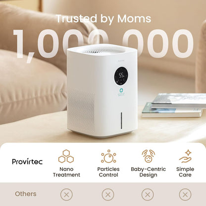 Provirtec Pro Baby Evaporative Humidifier for Bedroom, Easy Clean for Kids | MistFree & No White Dust, 3 Age-Modes, BPA-Free, 16dB Quiet Sleep Mode, Auto Humidity Control, 4L Tap Water Safe for Nursery
