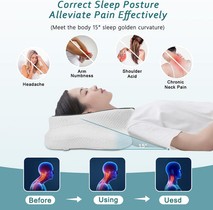 CHxxy Memory Foam Pillows, Cervical Pillow for Neck & Shoulder Pain Relief | Ergonomic Contour Bed Pillow, Soft for Side Sleep Stomach Sleeping and Back Sleeper-Queen Size&Grey