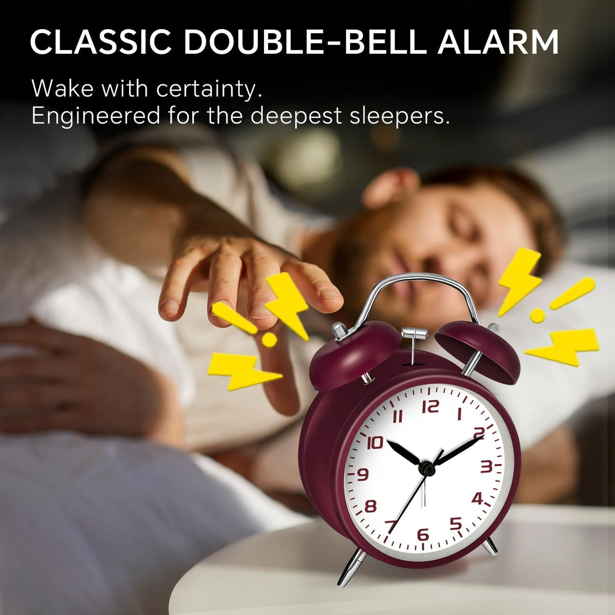 4.5" Metal Loud Alarm Clock for Heavy Sleepers Adults, Analog Battery Operated Alarm Clock with Bells Glow in Dark Numbers, Silent Old School Bedside Desk Clock for Bedroom Office Kids, Black