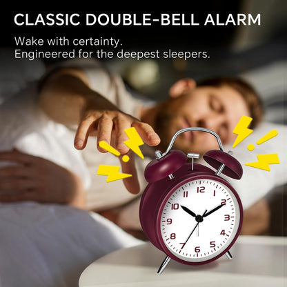 4.5" Metal Loud Alarm Clock for Heavy Sleepers Adults, Analog Battery Operated Alarm Clock with Bells Glow in Dark Numbers, Silent Old School Bedside Desk Clock for Bedroom Office Kids, Black