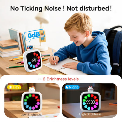 Yunbaoit Digital Visual Timer for Kids, 99-Minute Countdown, Rechargeable | 19 Music Alarm, Pause Function, 9 Optional DIY Color Planet Display, Robot Doll, for Study, Homeschool, Kitchen