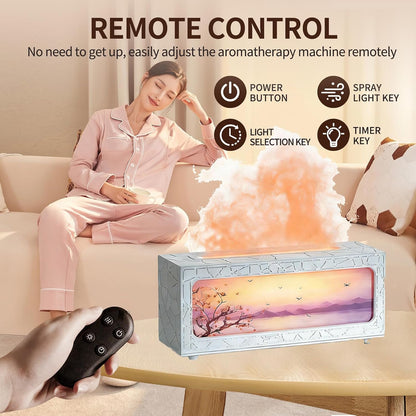 Fireplace Flame Essential Oil Diffuser, 280ml Aromatherapy Humidifier with Remote Control, 7 Color LED Lights, Ultrasonic Aroma Diffuser for Home Bedroom Office Yoga Spa, White