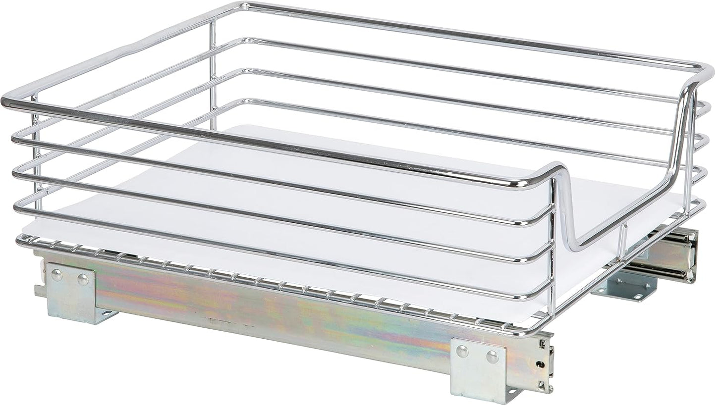 Household Essentials Glidez Multipurpose Chrome-Plated Steel Pull-Out/Slide-Out Storage Organizer for Cookware and Bakeware - 2-Tier Design - Fits Standard Size Cabinet or Shelf, Chrome