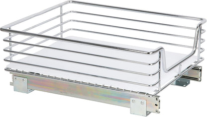 Household Essentials Glidez Multipurpose Chrome-Plated Steel Pull-Out/Slide-Out Storage Organizer for Cookware and Bakeware - 2-Tier Design - Fits Standard Size Cabinet or Shelf, Chrome