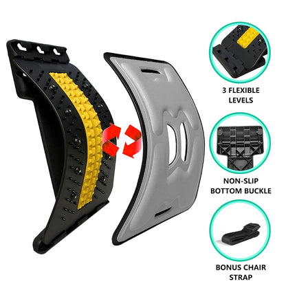 Back Stretcher for Back Pain Relief with Lumbar Support Board - Dual-Sided 3-Level Adjustable Spinal Decompression & Cracker Device
