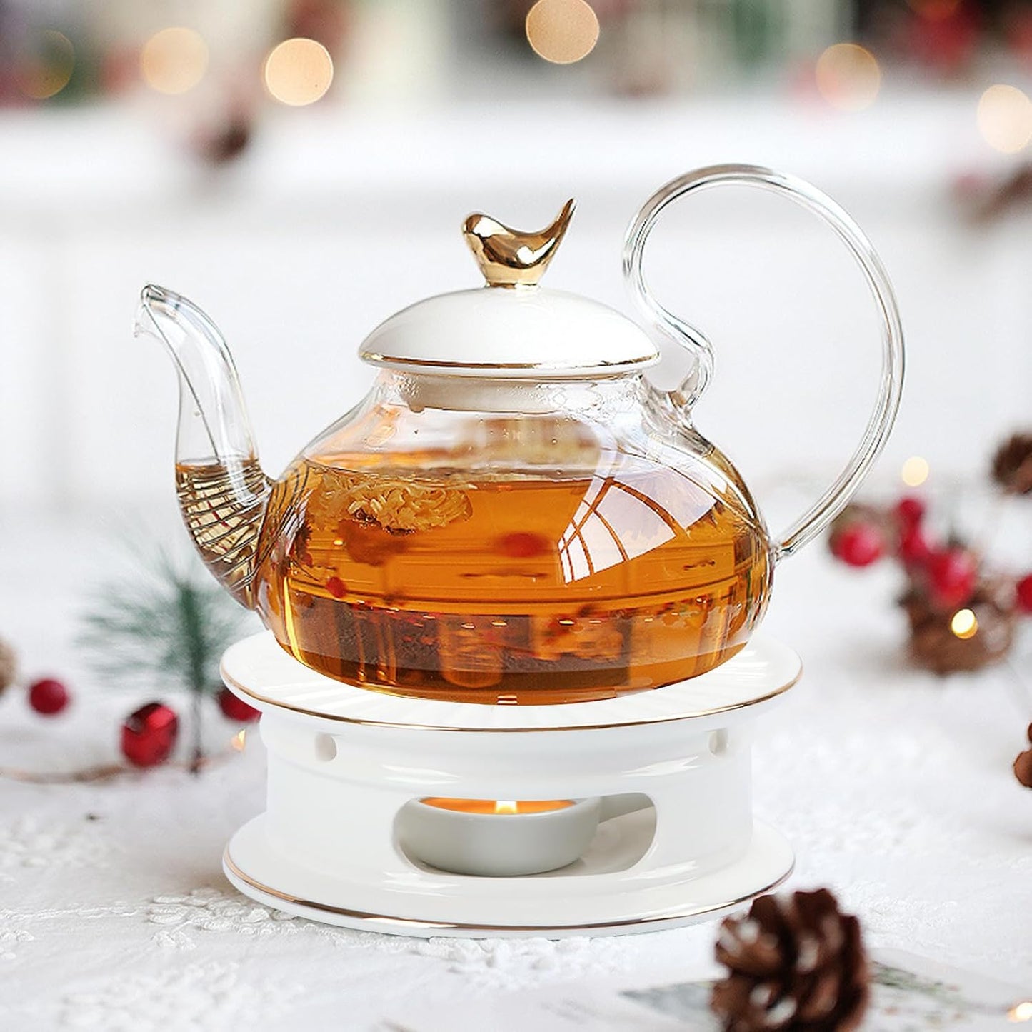 Teapot Warmer, Ceramic Tea Warmer with Tealight Holder, Teapot Heater for Heating Coffee, Milk, Tea Light Heater, Candle Warmer (White)