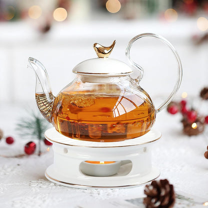 Teapot Warmer, Ceramic Tea Warmer with Tealight Holder, Teapot Heater for Heating Coffee, Milk, Tea Light Heater, Candle Warmer (White)