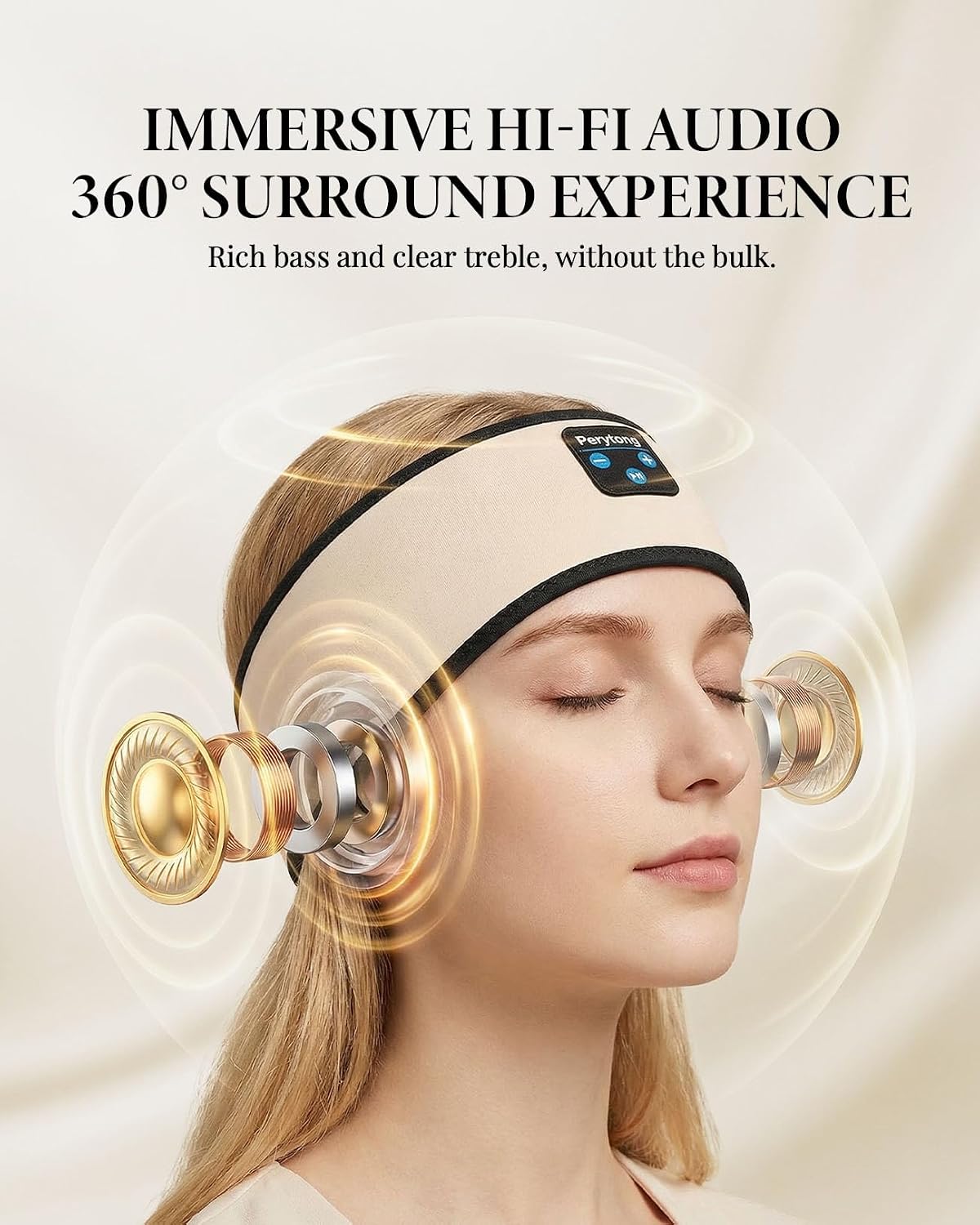 Perytong Sleep Headphones Bluetooth 5.4 Headband, Wireless Sleep Headphones with Ultra-Thin HD Stereo Speakers for Side Sleepers, Soft & Sweat Resistant Sport Headband for Yoga Travel Workout