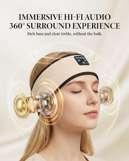 Perytong Sleep Headphones Bluetooth 5.4 Headband, Wireless Sleep Headphones with Ultra-Thin HD Stereo Speakers for Side Sleepers, Soft & Sweat Resistant Sport Headband for Yoga Travel Workout