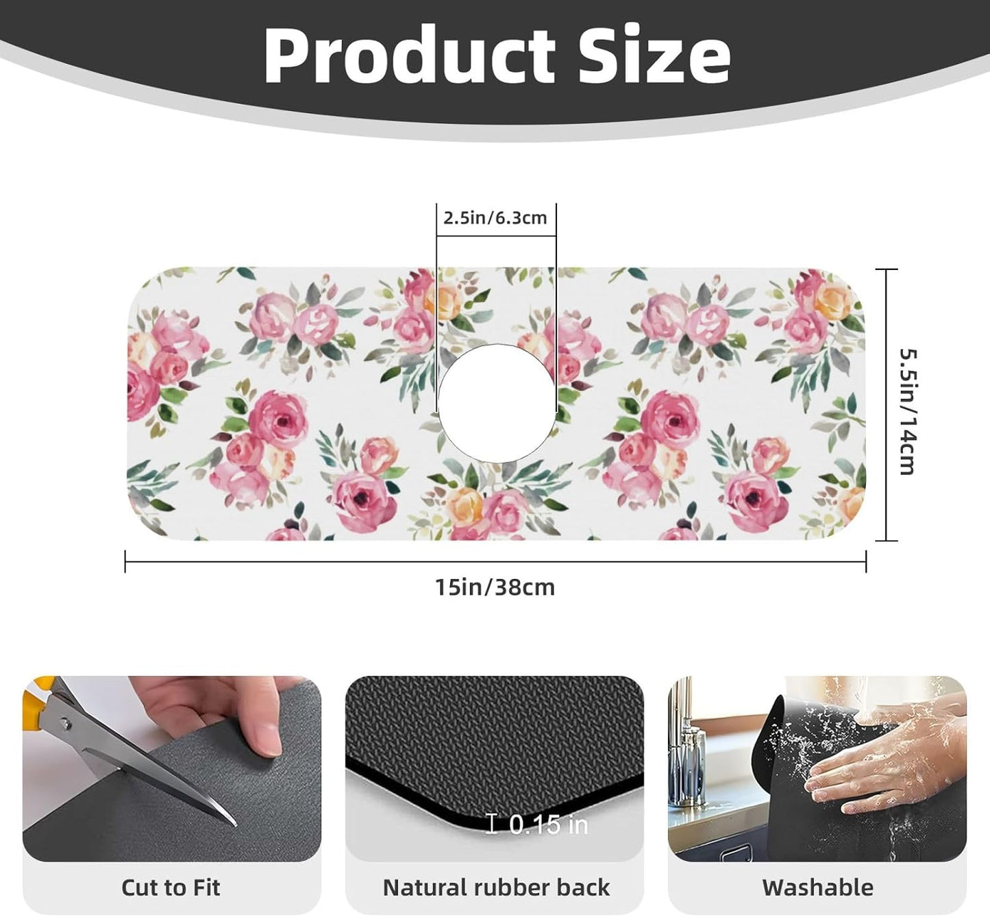 Wildflowers Floral Flower Kitchen Sink Splash Guard Faucet Mat Super Absorbent Fast Drying Mat Sink Gadgets-Fast Drying Pad Sink Mat For Kitchen Bathroom (15" X 5.5" )