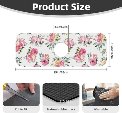 Wildflowers Floral Flower Kitchen Sink Splash Guard Faucet Mat Super Absorbent Fast Drying Mat Sink Gadgets-Fast Drying Pad Sink Mat For Kitchen Bathroom (15" X 5.5" )