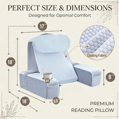 21 INCH Reading Pillow for Adults, Back Pillow for Bed Sitting Up, Backrest Pillow for Sitting in Bed, Detachable Arms with Built-in Cup & Phone Caddy (Gray, 21 INCH)