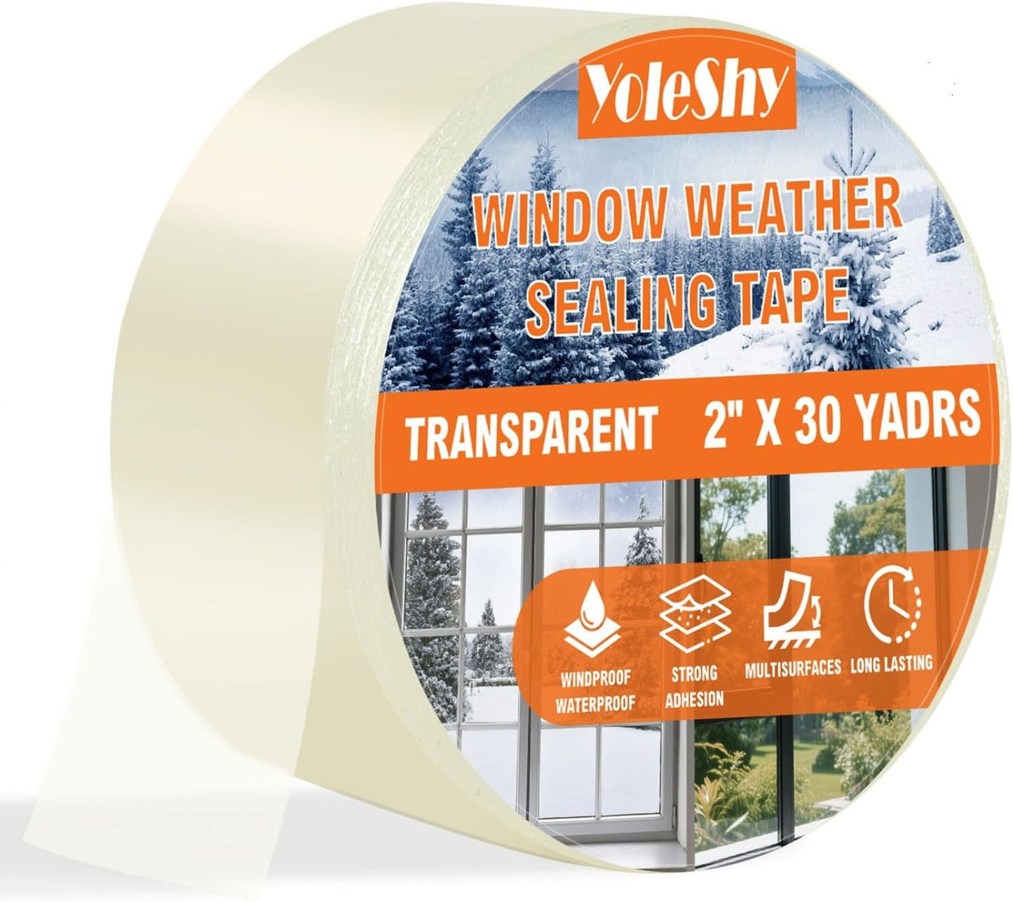 YoleShy Transparent Window Weather Sealing Tape 2 Inch x 30 Yards No Residue Heavy Duty Window Insulation Tape for Doors Winter Cold Draft Proof Gap Sealing Air Conditioner Window Seal