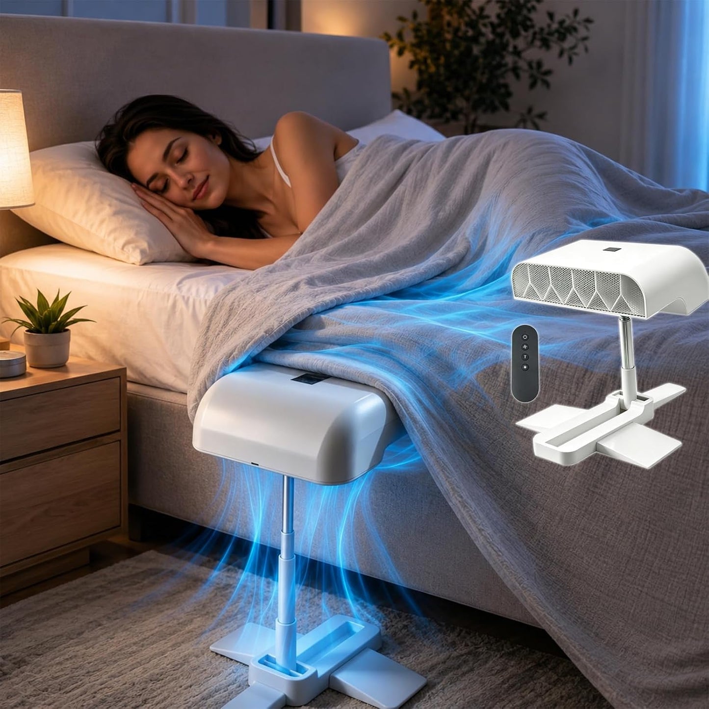 Bed Cooling System, Bed Fan Under Sheets with 5 Speeds and Remote, Rechargeable Under Blanket Cooling Fan with Remote Control for Hot Sleepers Queen King Beds