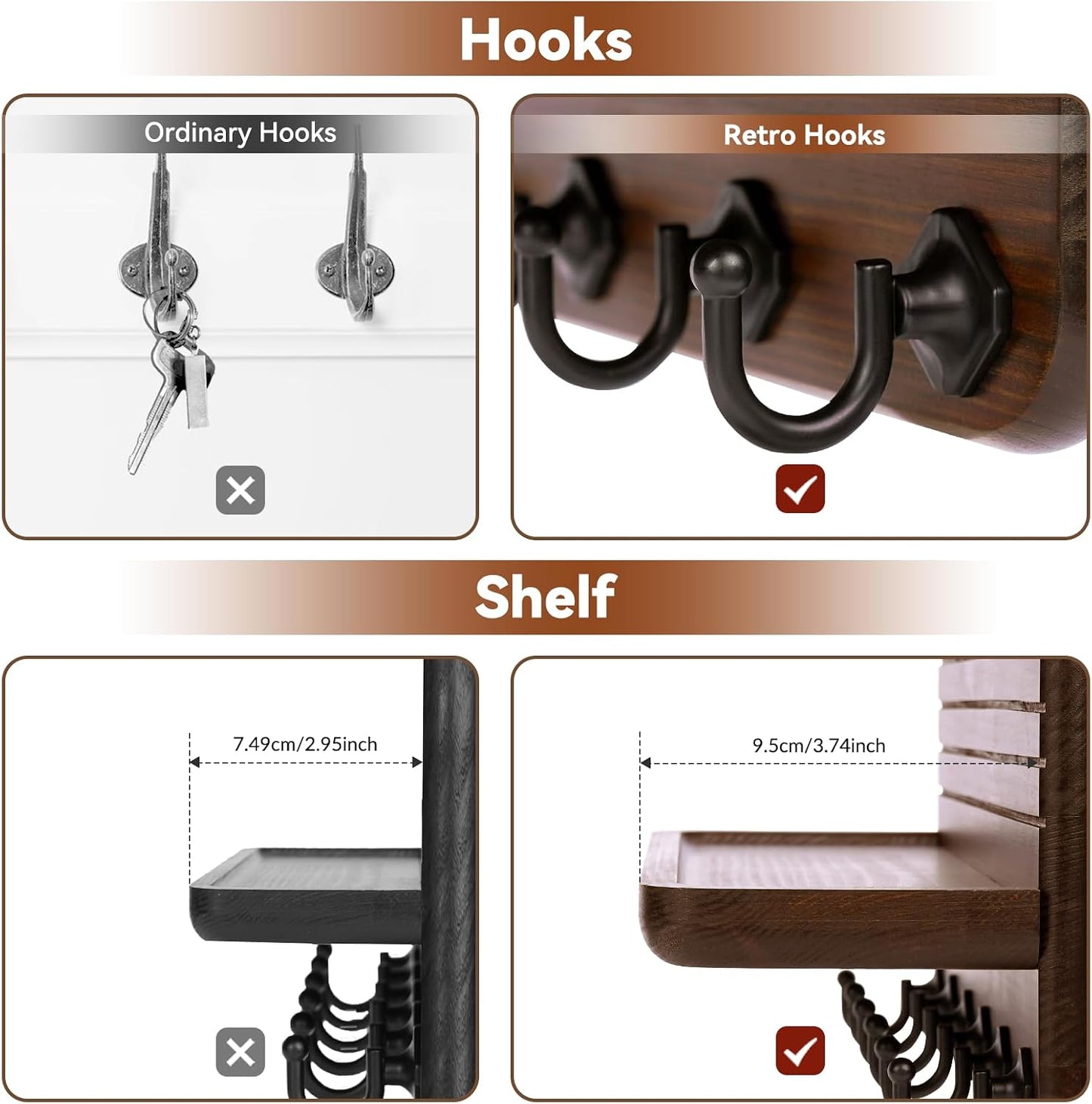 Key Holder for Wall, Mail Organizer Wall Mount with 6 Hooks Wooden Hanging Key Rack for Home Decor, Hallway, Entryway (Yellow)